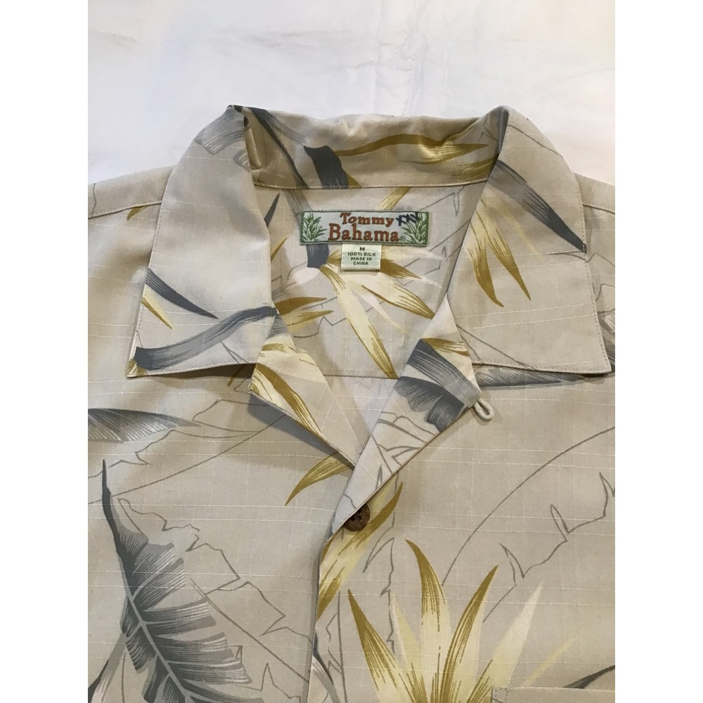 Tommy Bahama Mens Silk Bird of Paradise Floral Camp Shirt Tan Grey XXL - Picture 2 of 5
